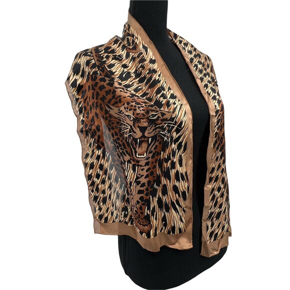 Vintage Silk Cheetah Animal Print Scarf Career Workwear Business Mob Wife - Picture 6 of 12